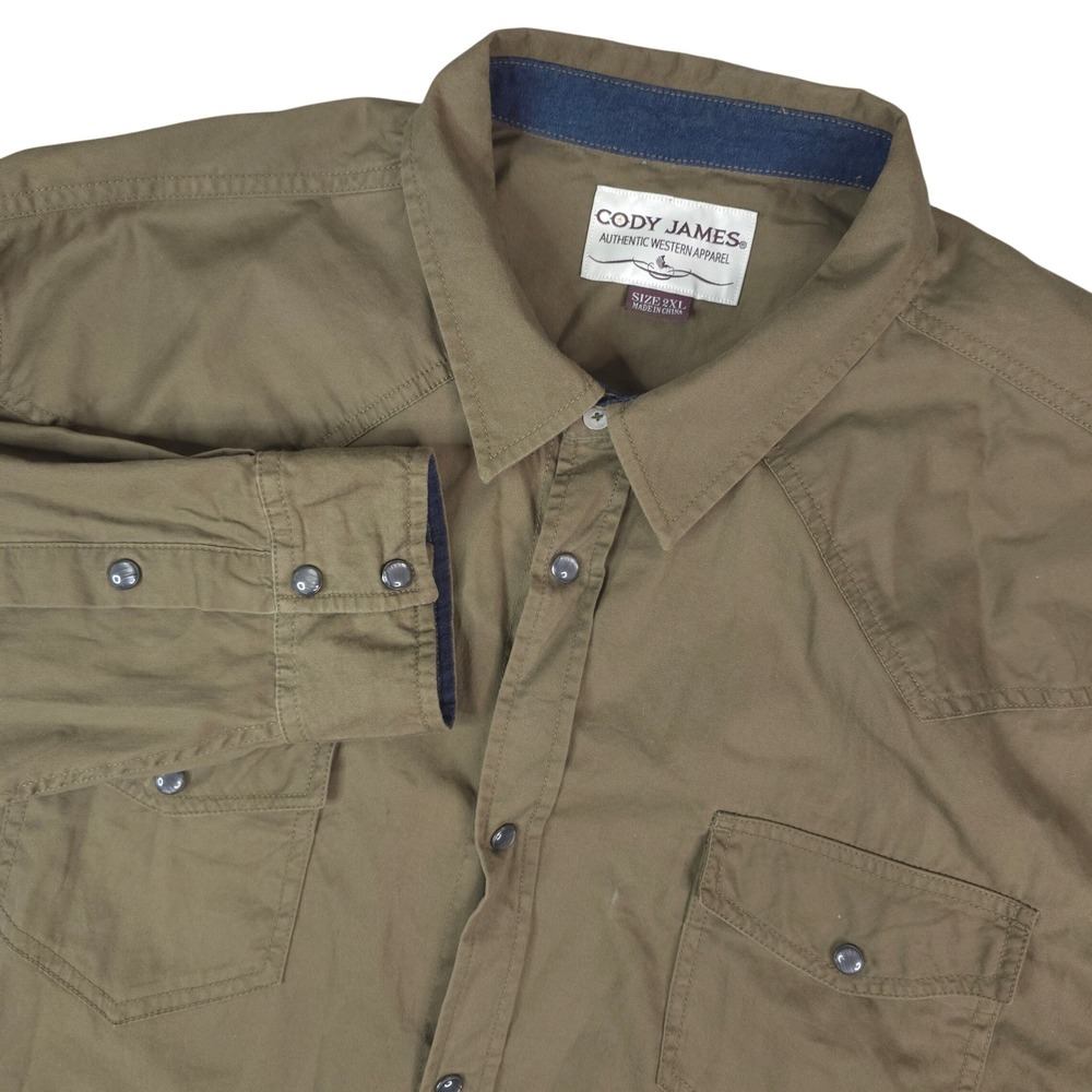 Cody James Western Pearl Snap Shirt Mens 2XL Brown Long Sleeve Cowboy Workwear